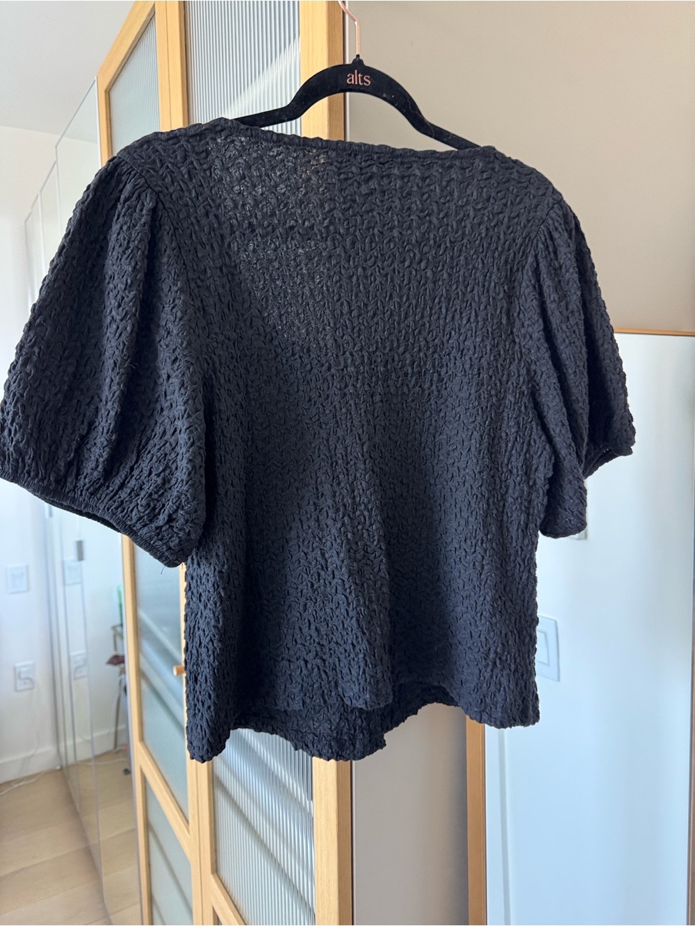 Anthropologie Lea & Viola Black Textured Scoop Neck Tee - Picture 4 of 4
